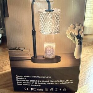Black Candle Warmer Lamp with Textured Clear Glass Shade